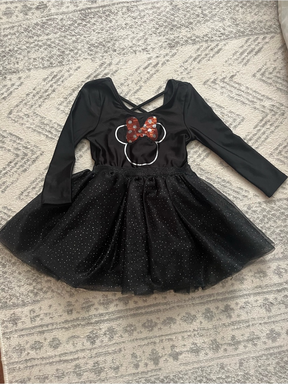 Disney Minnie Mouse Black Tutu Dress with Sequined Red Bow
